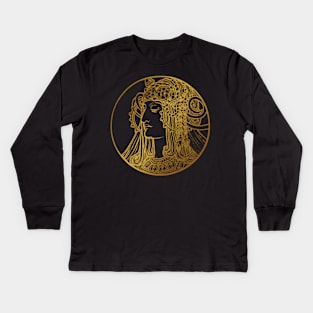 Art nouveau gold silhouette lady 5 Kids Long Sleeve T-Shirt